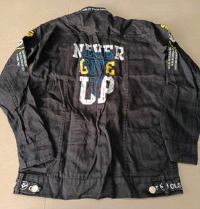 Trendy Graphic Denim Jacket, M Size