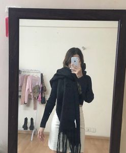 Cozy Black Scarf with Fringe