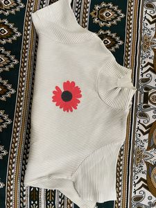 Floral Ribbed Mock Neck Top
