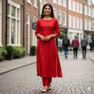 🔥Sale🔥GoSriki Red Polka Dot Kurta Pant Set