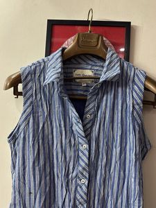 Striped Sleeveless Shirt Dress