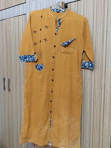 Straight Kurta , Musturad Colour, Size 38, Fabric Cotton