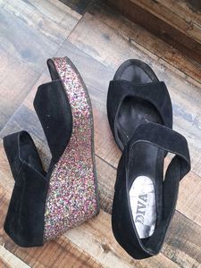 Pinterest Glitter Black Wedges Heels