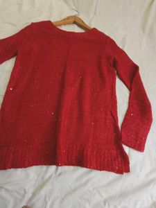 Red Knit Long Sleeve Top