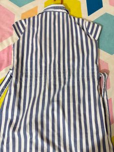 Stripped Printed Dress With Snatched Waist