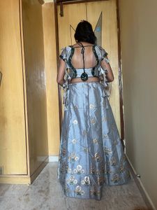 Silver Lehenga with Embroidery