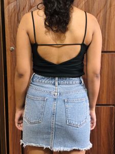 Denim Mini Skirt &amp; Black Top