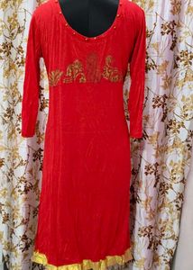 Red Embroidered Kurta