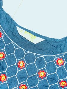 Embroidered Blue Tunic Top