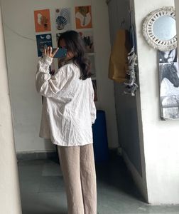 Oversized Beige Button-Down
