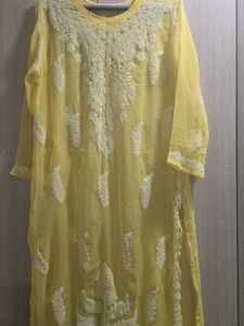 Yellow Chikankari Kurthi With Self Inner Wear