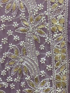 Embroidered chikankari kurta with silver embellish