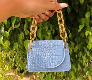 Mini Blue Croc Chain Bag