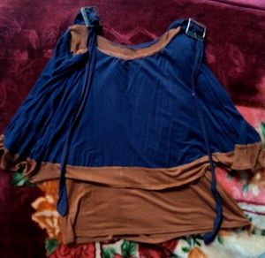 Graphic Print Layered Poncho Top