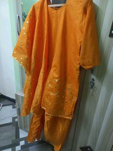 Orange Embroidered Kurta Set