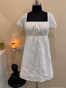 White Puff Sleeve Mini Dress