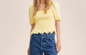Yellow Smocked Puff Sleeve Top