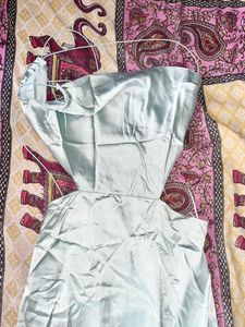 Satin Cyan Cut Out Dress