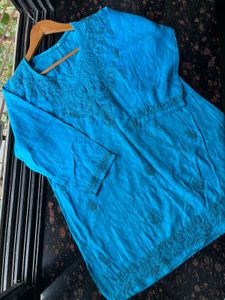 Blue chikankari short kurta