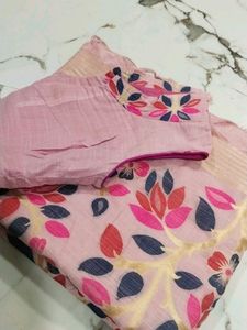 Pink Floral Saree &amp; Blouse