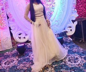 peach colour crop top lehenga net fabric