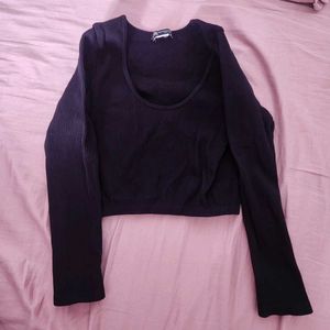 Zara Black Ribbed Long Sleeve Cropp Top