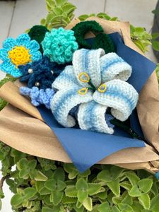 Pretty Blue Crochet Flower Bouquet