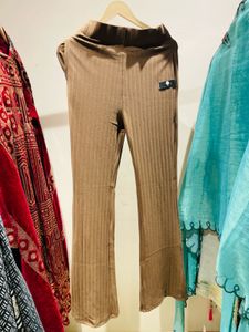 Brown Flared Ribbed Pants