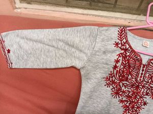 Beautiful RedEmbroidered Grey Kurta with Red Salwa