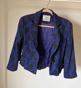 Royal Blue Paisley Print Fitted Blazer