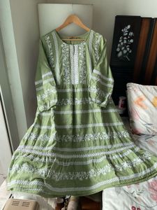 Saffron Threads Embroidered Olive Green Tunic