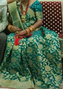Sea Green Bnarshi Silk Saree With Heavy Work