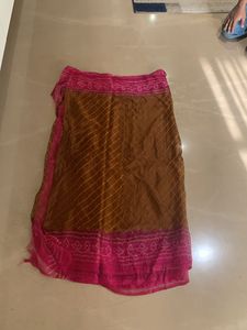 Lovely brown and pink bandhej sari