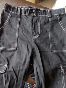 Black Contrast Stitch Cargo Pants