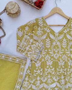 KTT Mustard Yellow Heavily Embroidered Peplum Shar