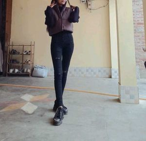 High Waist Dark Black Jeans