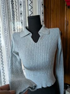 Grey Knit Polo Sweater