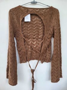 H&amp;M NEW Brown Crochet Long Sleeve Top/M