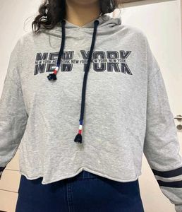 Trendy Grey Cropped Hoodie