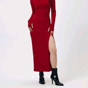 Red Midi Slit Dress