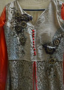 Elegant Silver Embroidered Net Gown Formal Dress