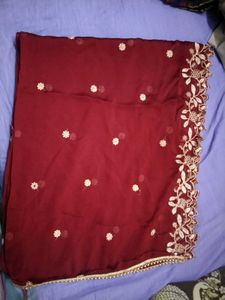 Maroon Dupatta with Embroidery