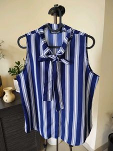 Striped Tie-Neck Sleeveless Top