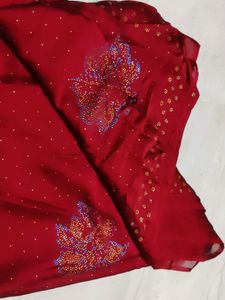 Excellent Stone Work Saree With Blouse
