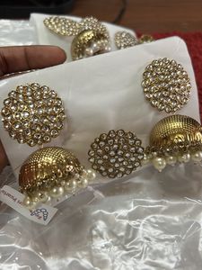 Antique Gold Tone Traditional Kundan JhumkiEarring