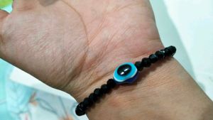 Black Beaded Bracelet with Blue Accent