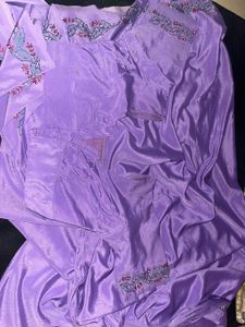 Lavender Satin Saree with Floral Embroidery