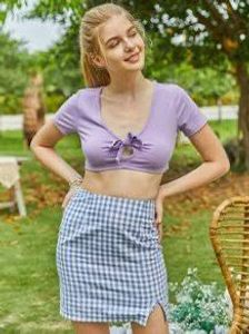 Women’s Split Hem Gingham Skirt – Stylish Mini