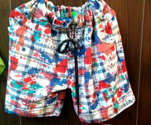 Colorful Plaid Print Drawstring Shorts