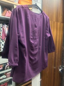 Royal Purple Pintuck Top with Embellished Zipper –